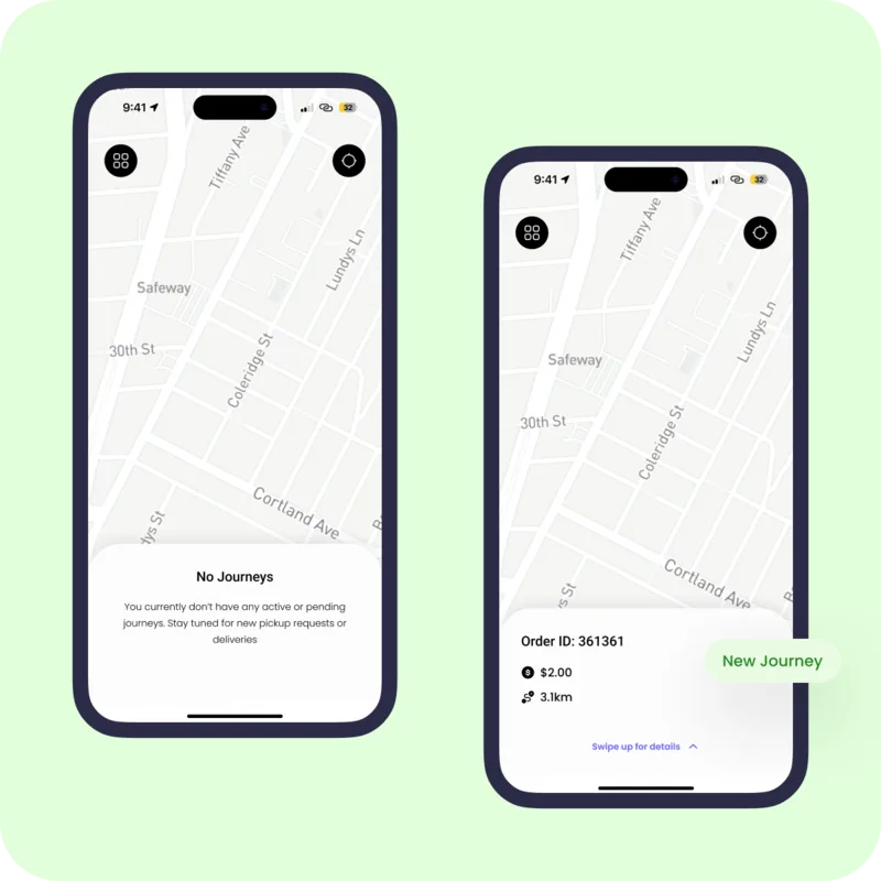 Upzaar driver app showing the delivery map and an active journey