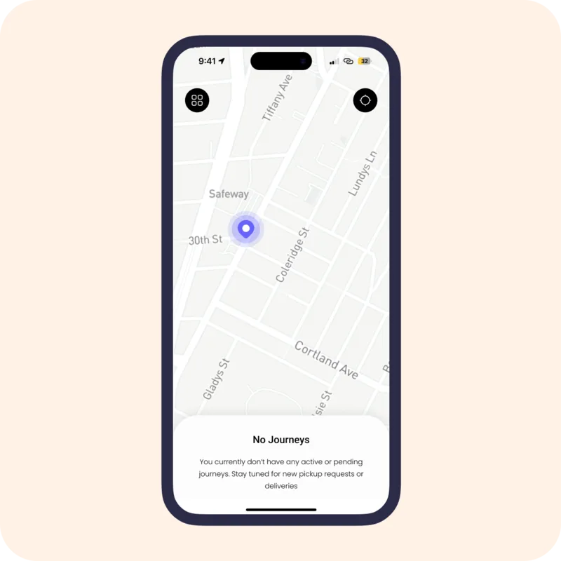 Driver location pin on a live map