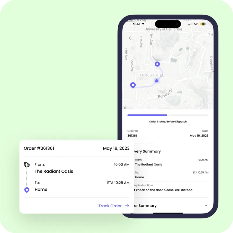 Live order tracking with delivery map and route