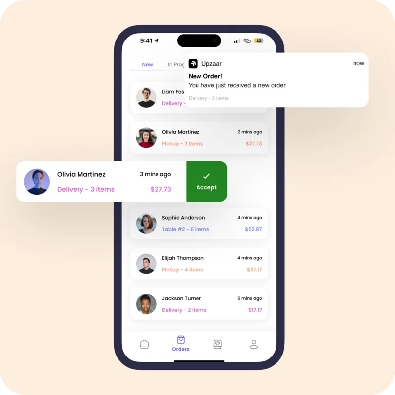 New order notification with an accept action